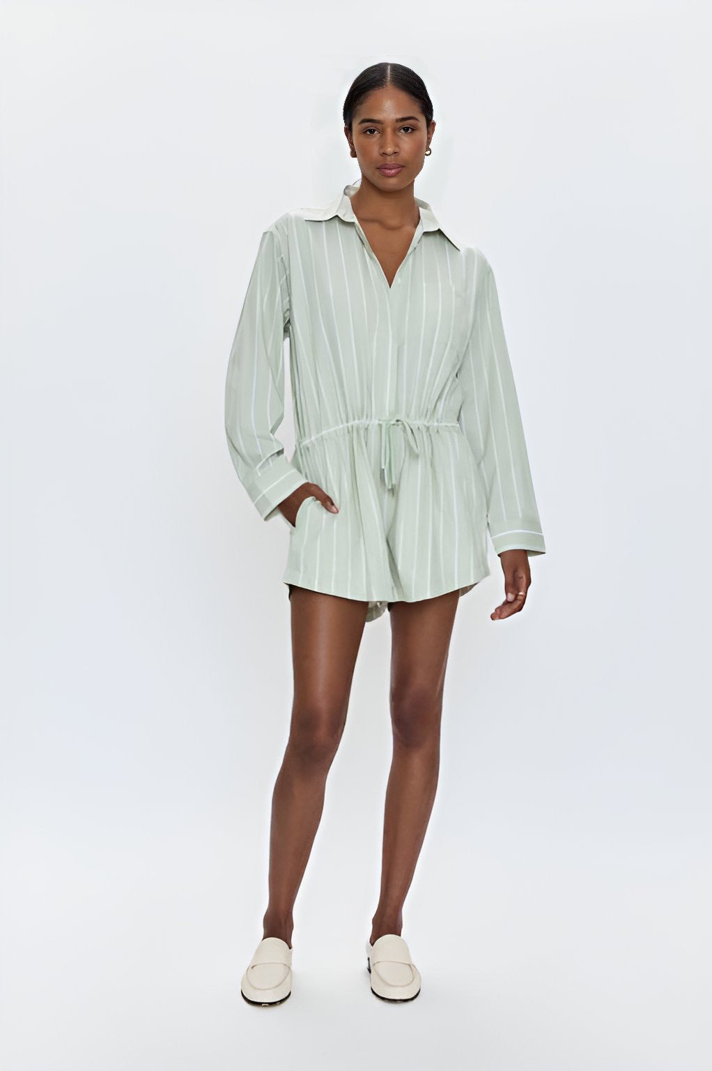 Amelie Romper - Pistachio Stripe