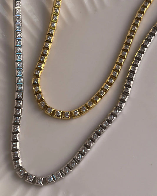 Pyramid Stud Tennis Necklace