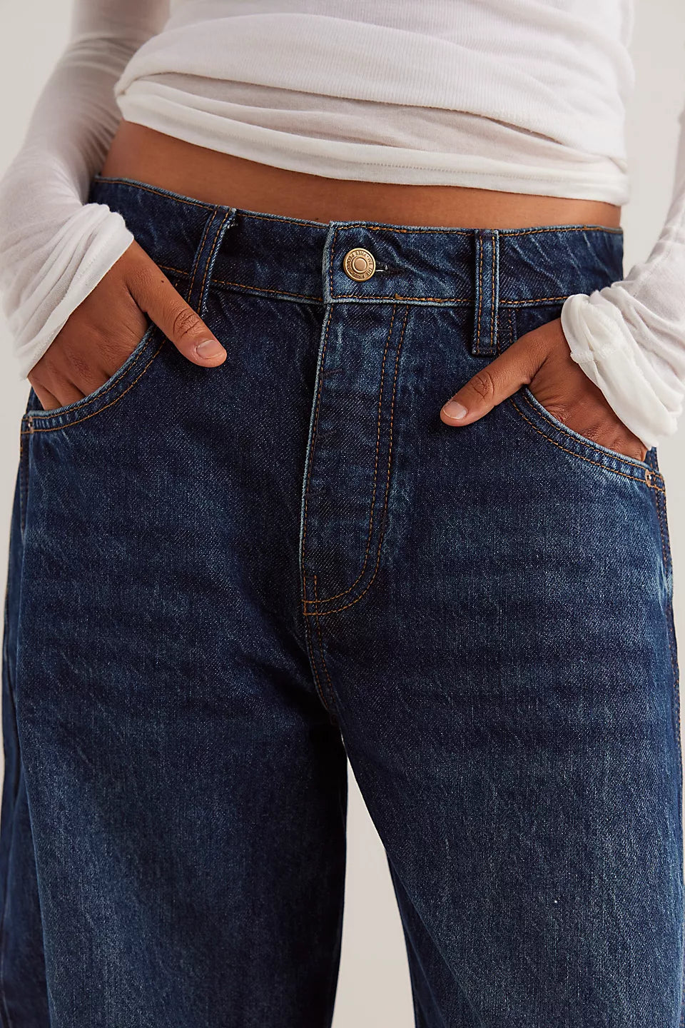 Good Luck Mid Rise Barrel Jeans- Deep End