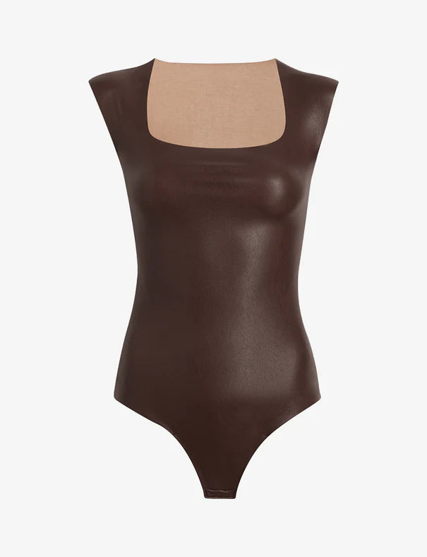 Faux Leather Cap Sleeve Bodysuit