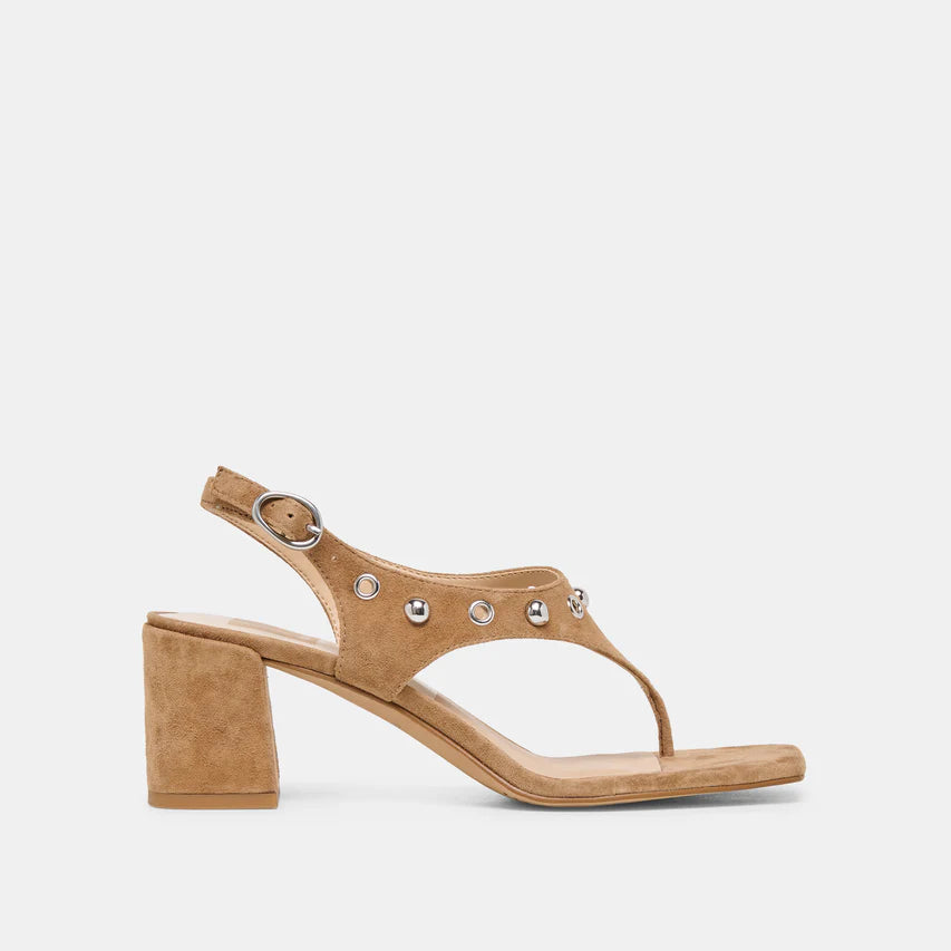 Yves Stud Heels - Light Brown Suede