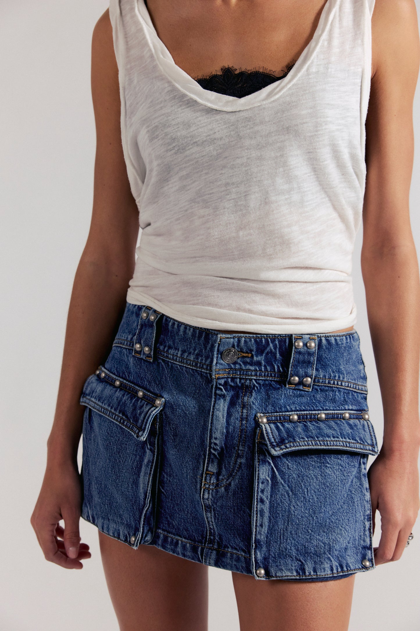 Hera Studded Denim Mini Skirt
