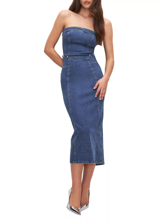 Denim Tube Midi Dress