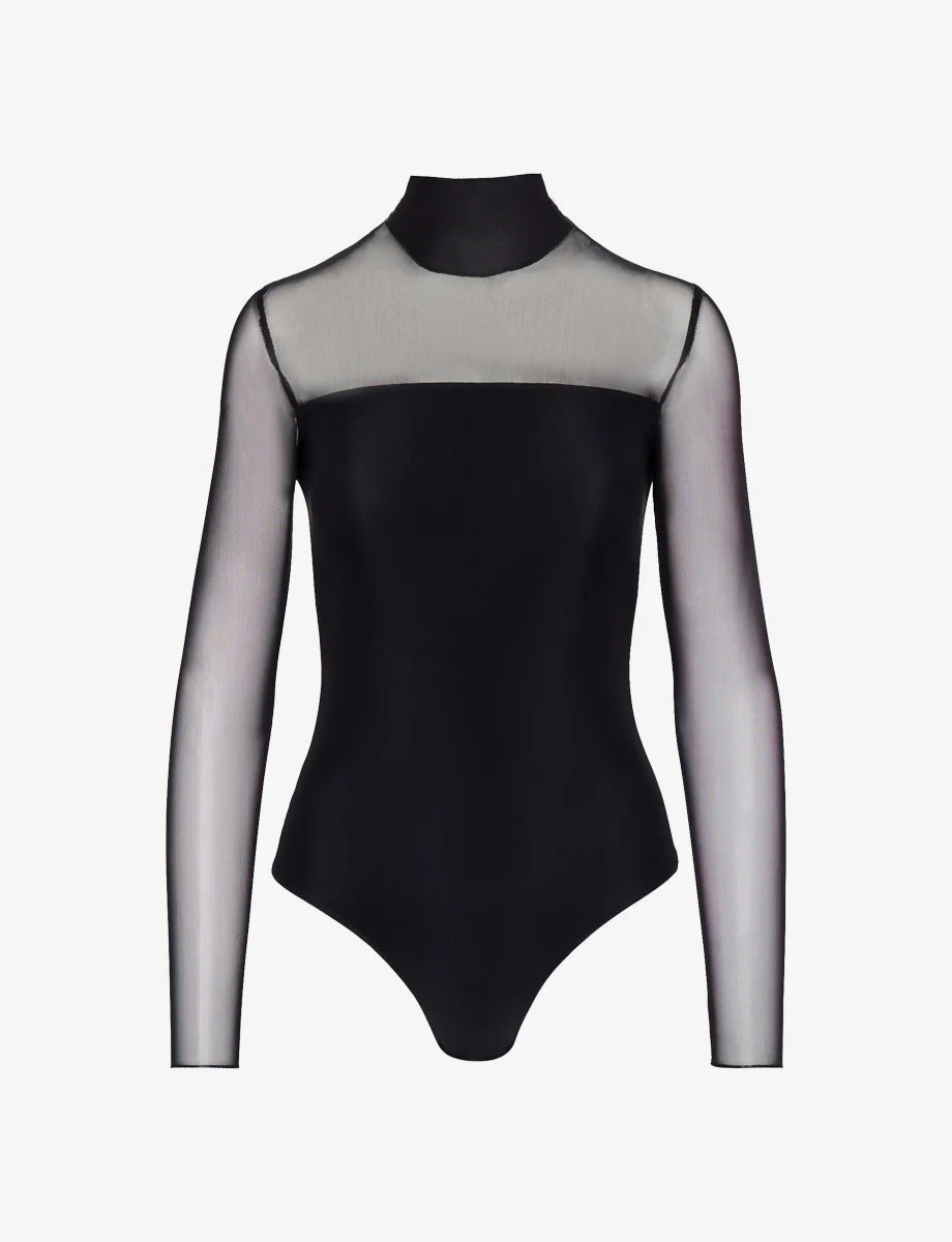 Chic Mesh Mockneck Long Sleeve Covered Bodysuit