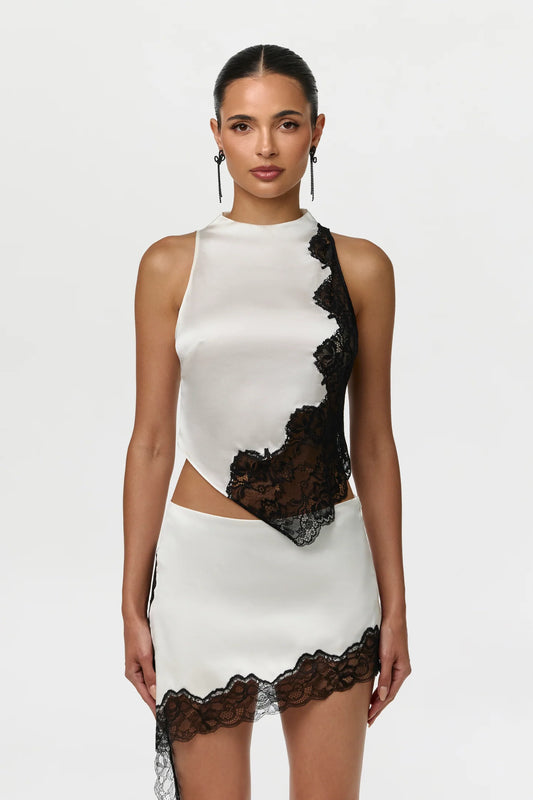 Silk Lace Asymmetric Top