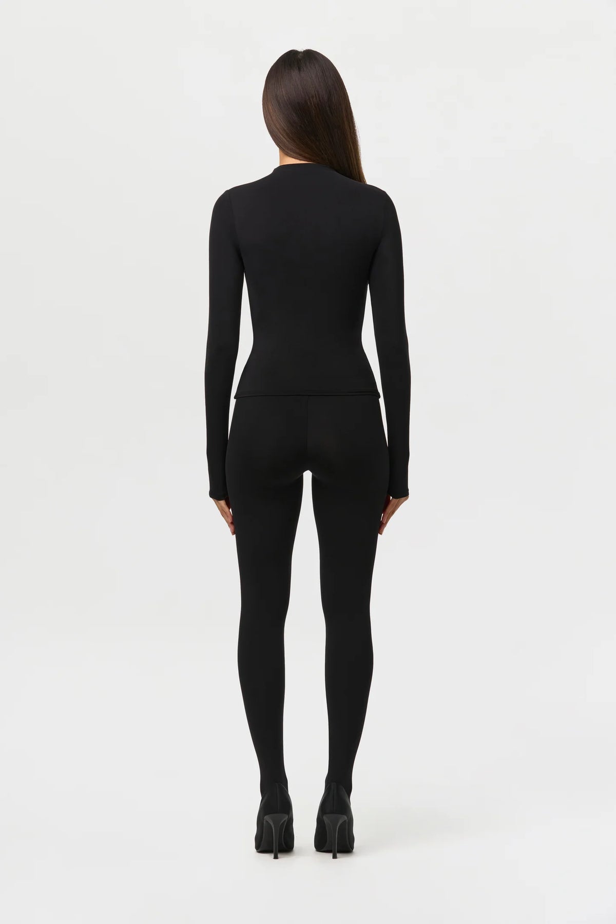 Black mock neck long sleeve fitted top