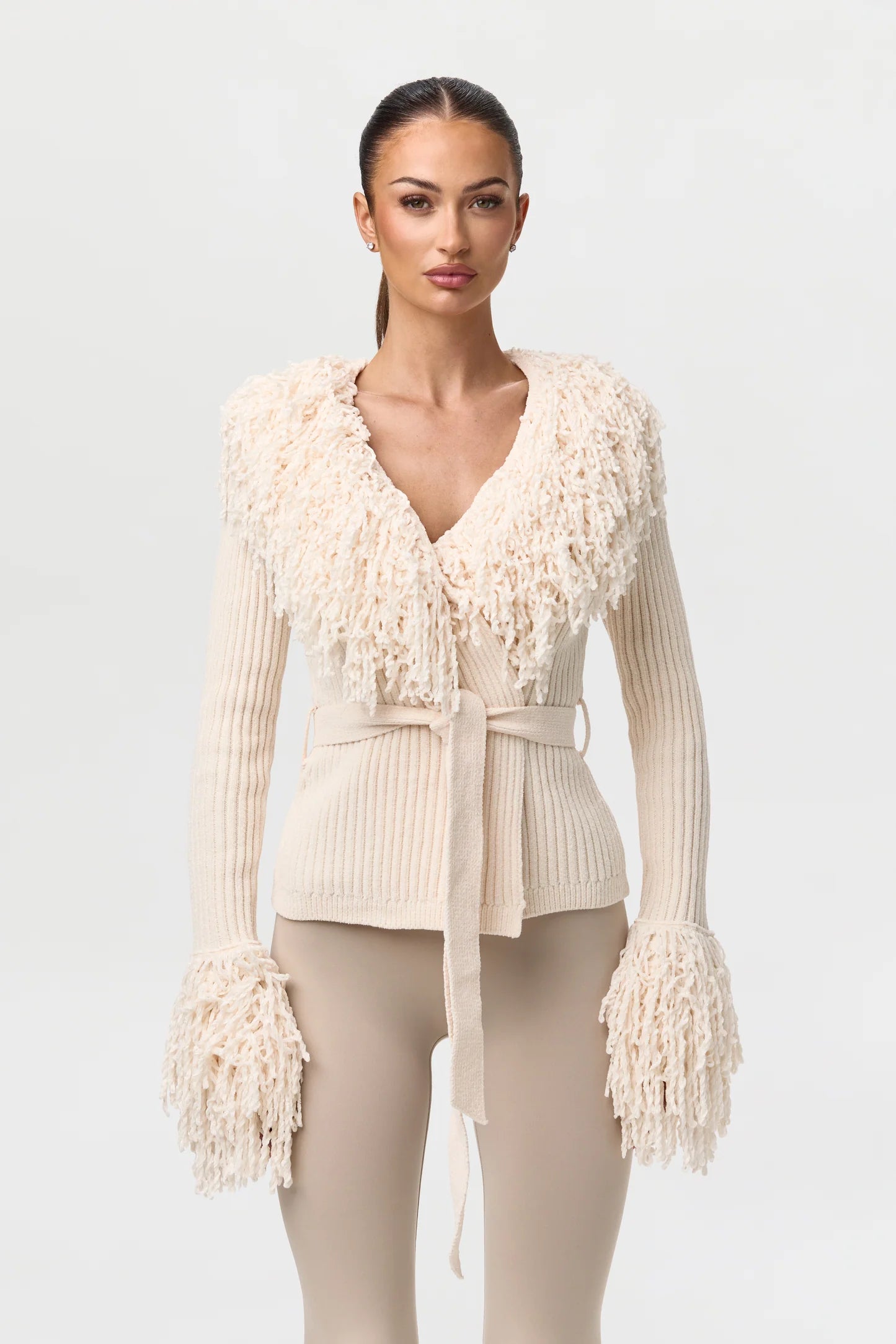 Knit Fringe V-Neck Cardigan
