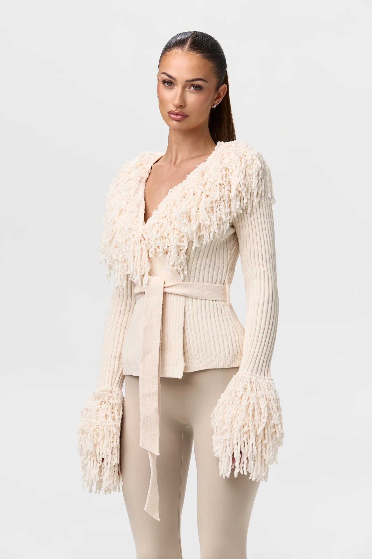 Knit Fringe V-Neck Cardigan