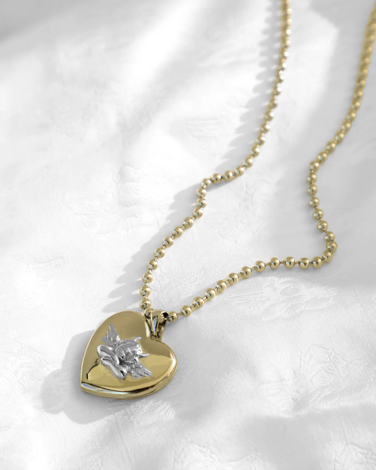 Gold Locket With Rhodium Angel