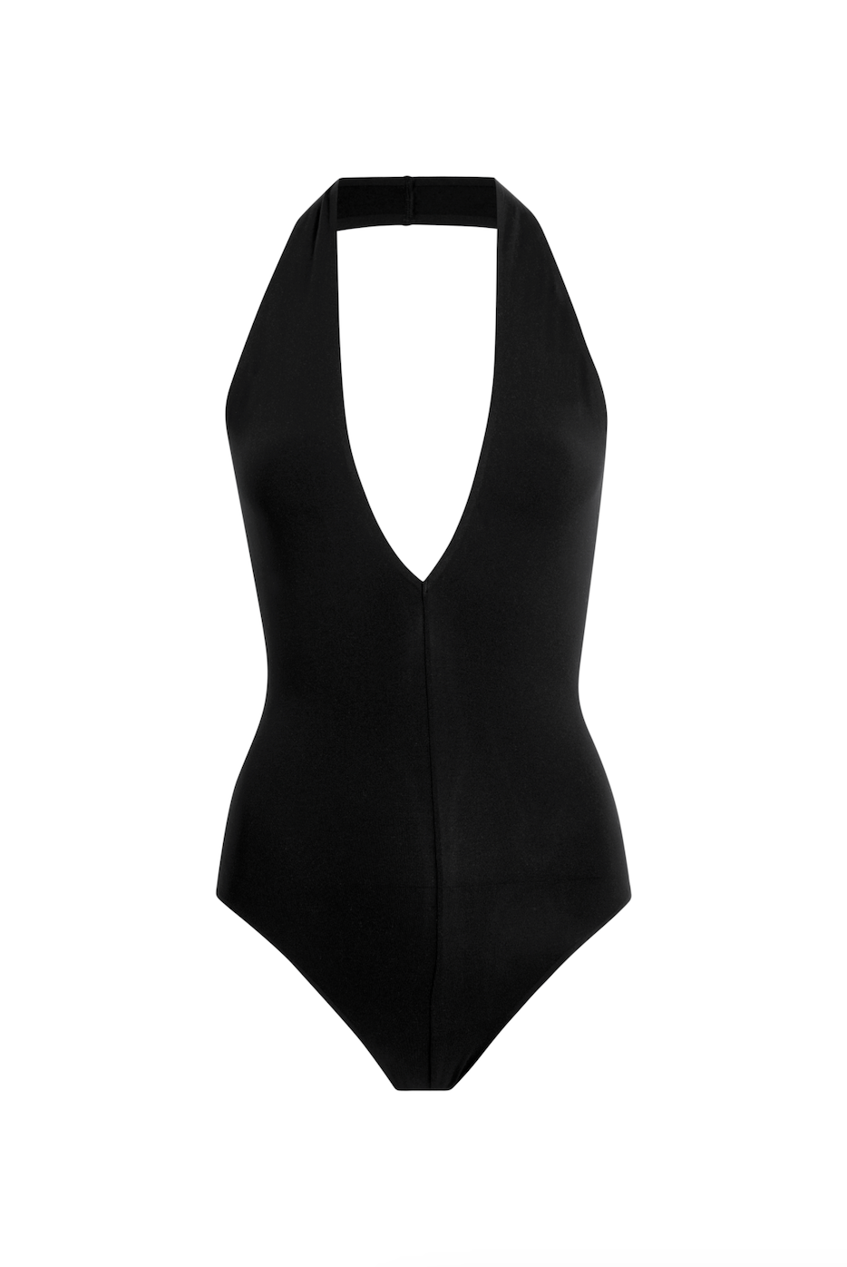 Elegant Moments Women's Cut Out Side Bodystocking – Halter Deep V-Neck Black (One Size)