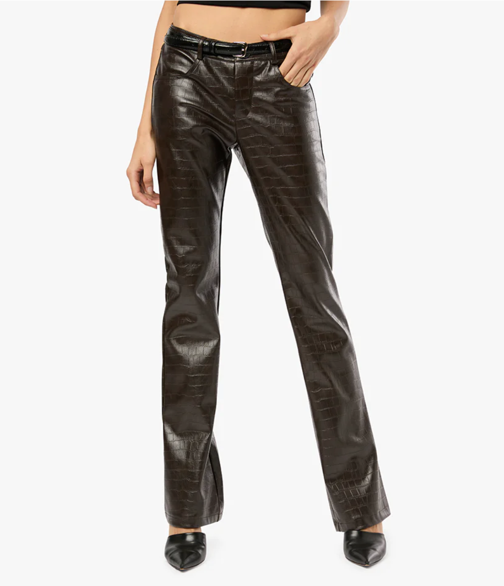 Vegan Leather Croc Mid Rise Flare Pant