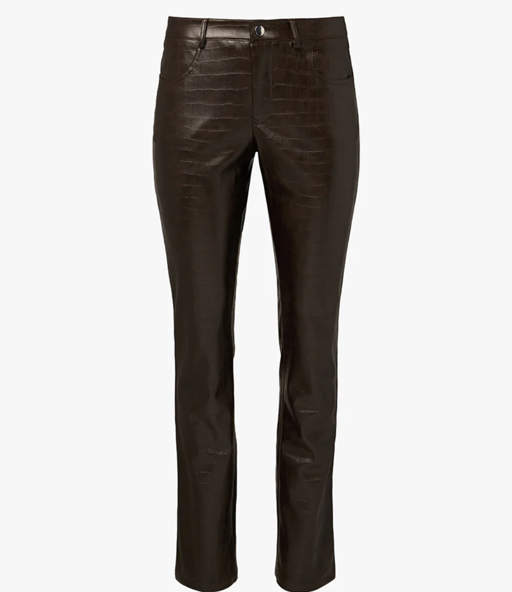 Vegan Leather Croc Mid Rise Flare Pant