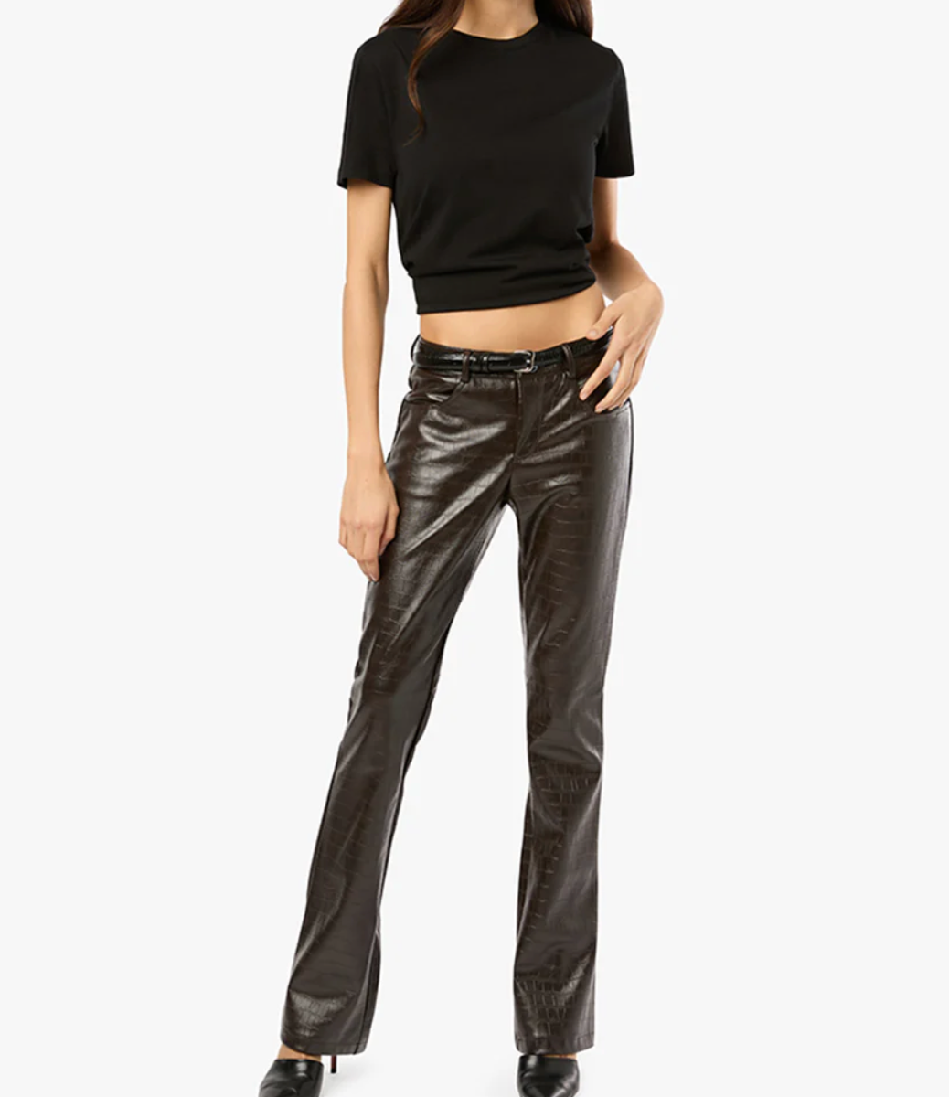 Vegan Leather Croc Mid Rise Flare Pant