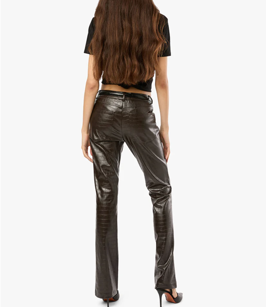 Vegan Leather Croc Mid Rise Flare Pant