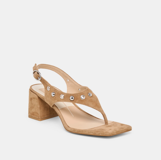 Yves Stud Heels - Light Brown Suede