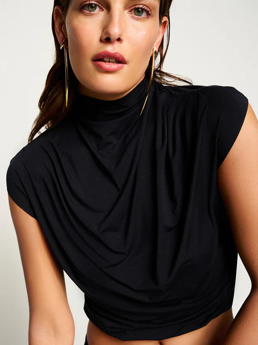 Butter Draped Mockneck Short Sleeve Crop Top